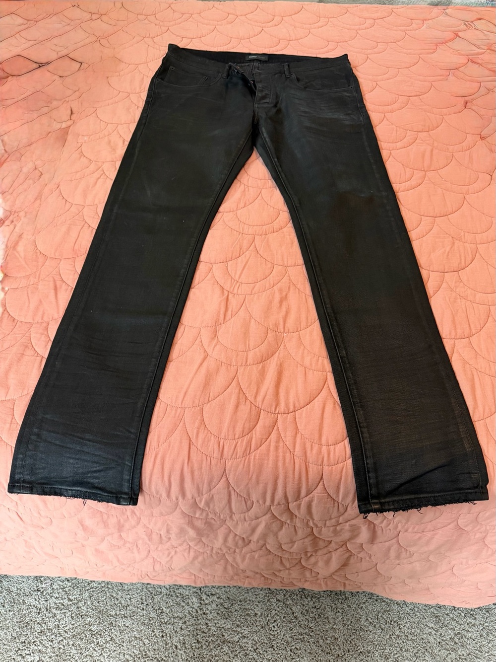 Men's Black Straight-Leg Jeans - With Frayed Bottom and Back Pocket